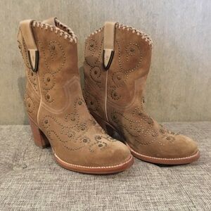 Frye Studded Tan Ankle Boots